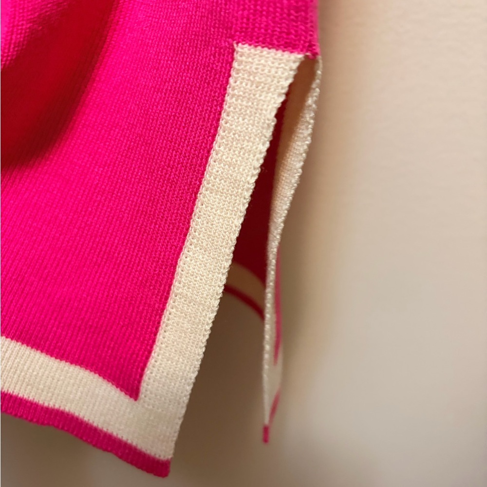 Pink Knit Lounge Set Contrast Trim Cozy Wide Leg Matching Set - Picture 6 of 7